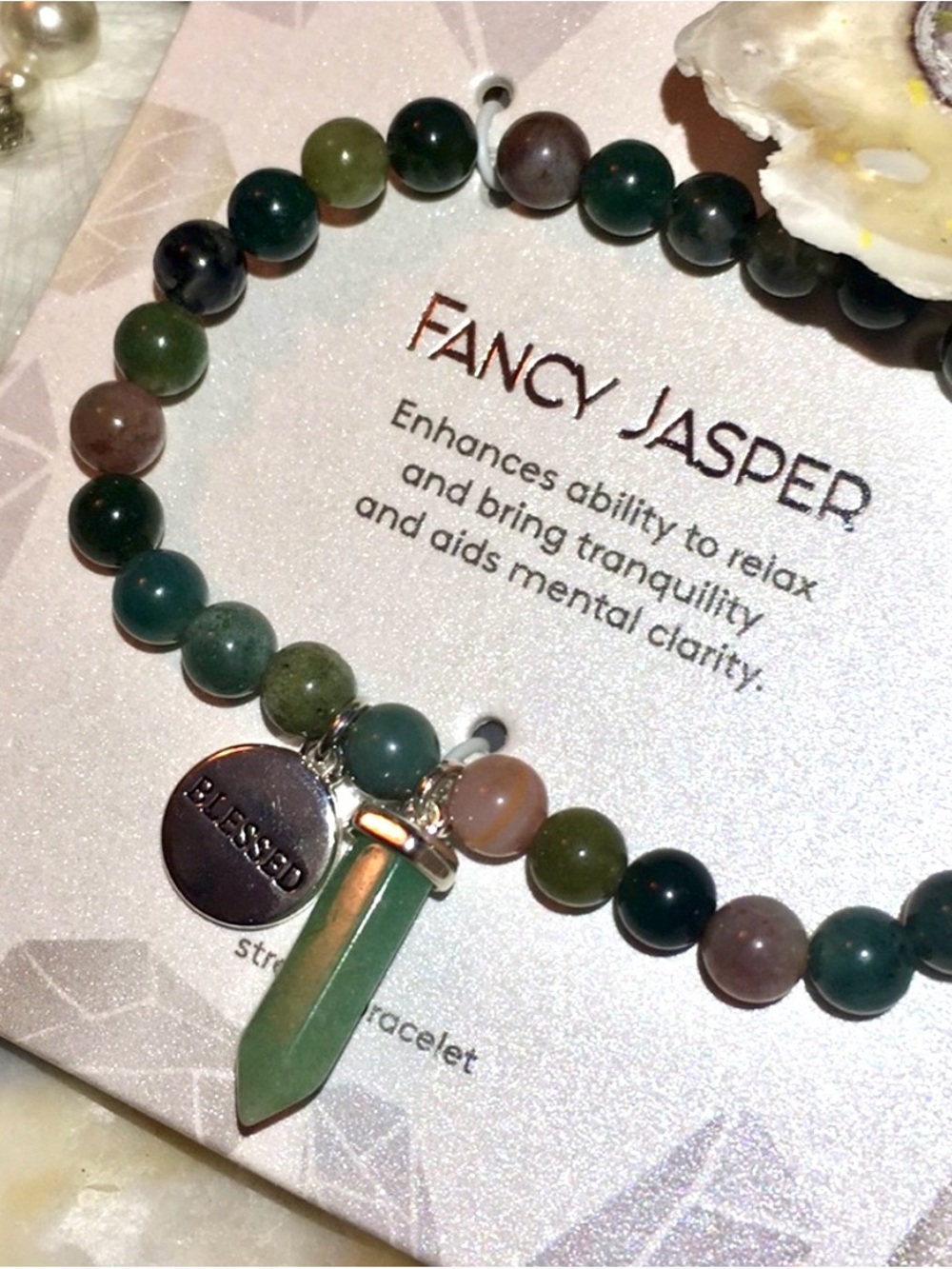 🌱Beaded Bracelet with Green Pendant - Blessed Charm🌱